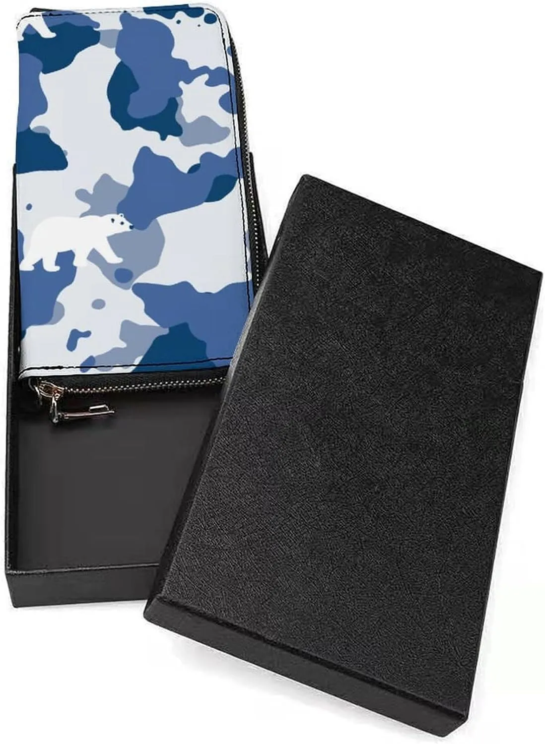 Blue Camouflage Women's Leather Long Large Capacity Wallet Clutch Wallet with Hand Strap, 20x10.5cm, style-19-2