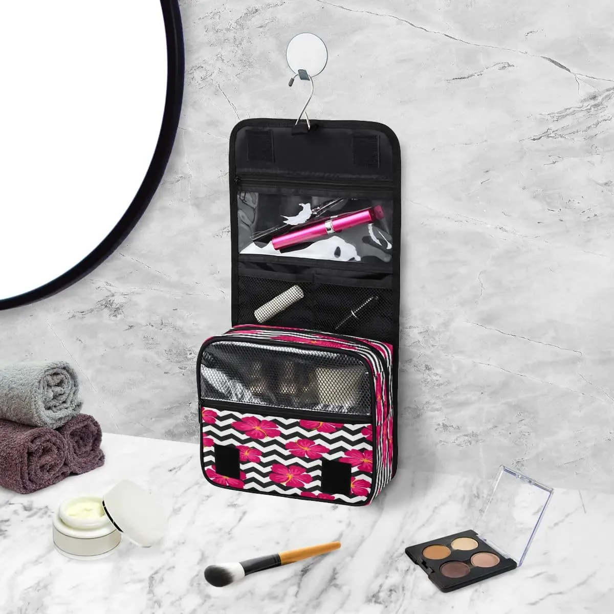 Bohemian Flower Style Hanging Toiletry Bag Waterproof Makeup Cosmetic Bag Travel Bag Organizer for Accessories Shampoo Full Sized Container Travel-Essentials Toiletry Bag