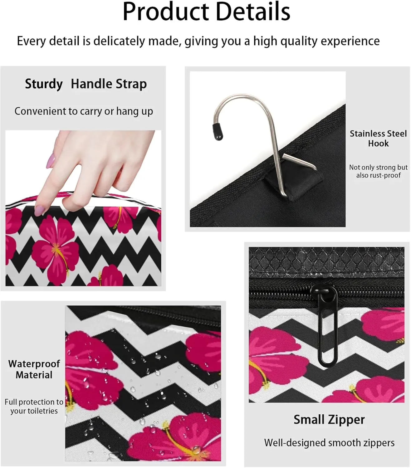 Bohemian Flower Style Hanging Toiletry Bag Waterproof Makeup Cosmetic Bag Travel Bag Organizer for Accessories Shampoo Full Sized Container Travel-Essentials Toiletry Bag