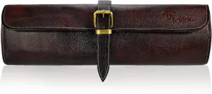 Boldric One Buckle Water Buffalo Leather Chef Knife Bag - Professional Grade Roll Travel Knife Case – 8 Tool Holder Slots For Knives Pens Pencils Spoons (Dark Brown)