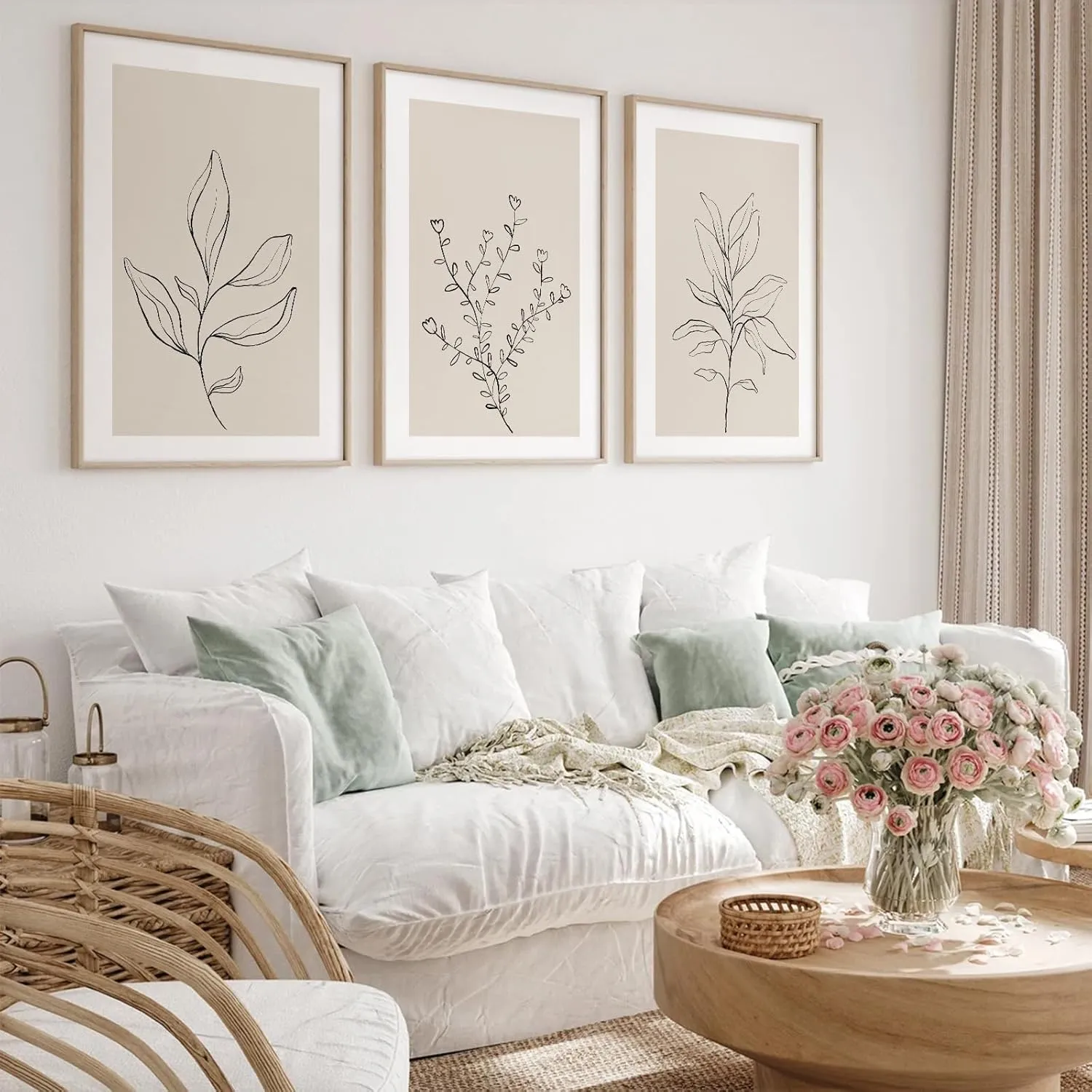 Botanical Wall Art Decor Set of 3 Neutral Wall Decor Boho Beige Canvas Wall Art Botanical Minimalist Pictures Botanical Neutral Prints Beige Boho Artwork for Room Bedroom 12x16 Inch Unframed