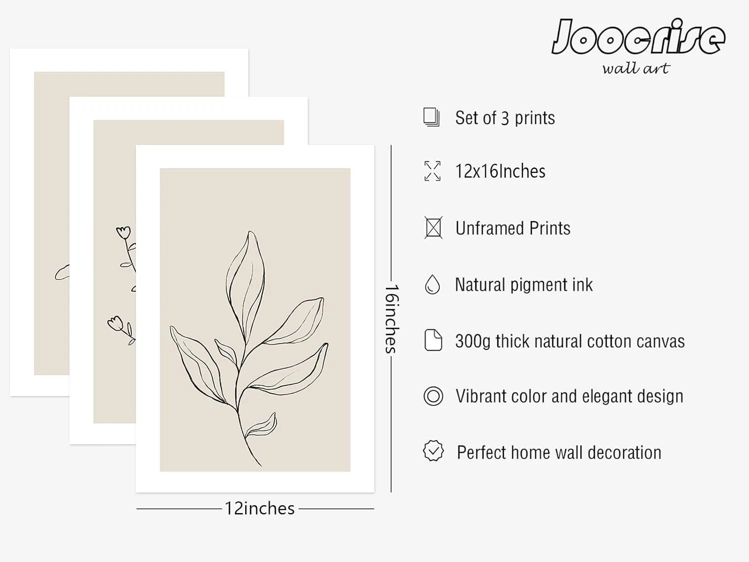 Botanical Wall Art Decor Set of 3 Neutral Wall Decor Boho Beige Canvas Wall Art Botanical Minimalist Pictures Botanical Neutral Prints Beige Boho Artwork for Room Bedroom 12x16 Inch Unframed