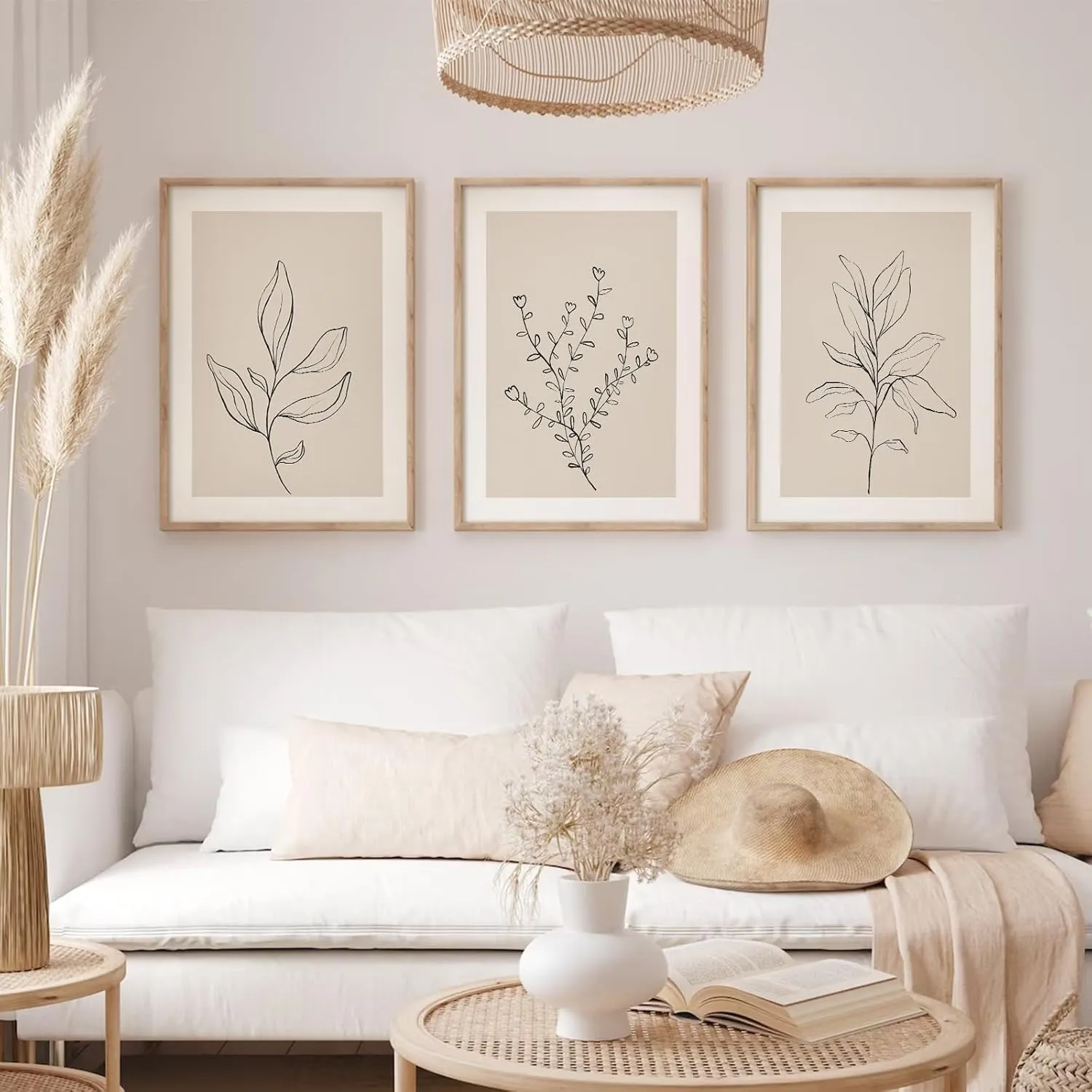 Botanical Wall Art Decor Set of 3 Neutral Wall Decor Boho Beige Canvas Wall Art Botanical Minimalist Pictures Botanical Neutral Prints Beige Boho Artwork for Room Bedroom 12x16 Inch Unframed