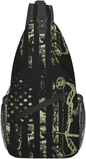 Bow Hunting American Flag Archery Bowhunter Camouflage Sling Bag Chest Bags Crossbody Bag Travel Shoulder Backpack