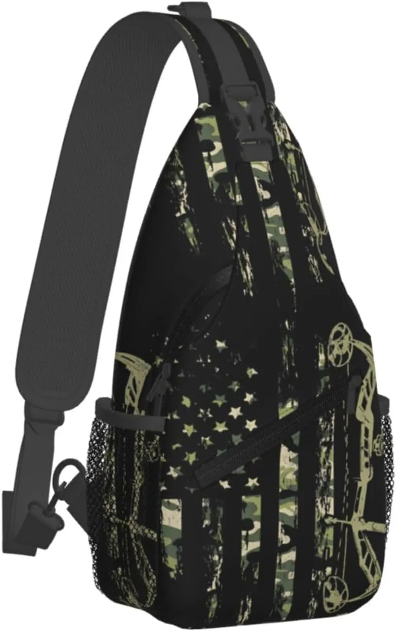 Bow Hunting American Flag Archery Bowhunter Camouflage Sling Bag Chest Bags Crossbody Bag Travel Shoulder Backpack