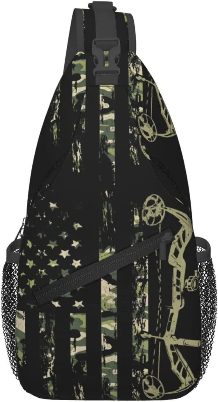 Bow Hunting American Flag Archery Bowhunter Camouflage Sling Bag Chest Bags Crossbody Bag Travel Shoulder Backpack