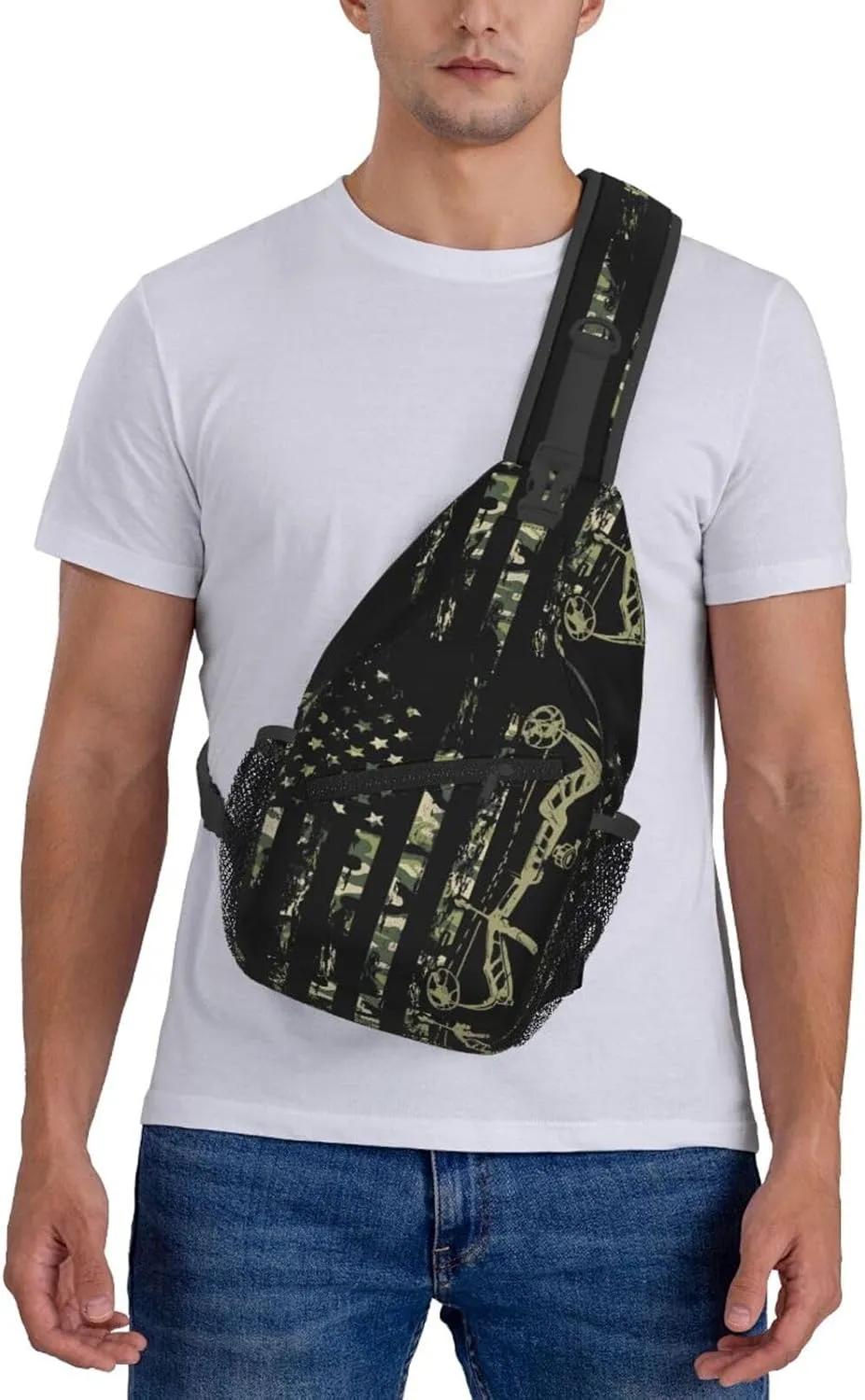 Bow Hunting American Flag Archery Bowhunter Camouflage Sling Bag Chest Bags Crossbody Bag Travel Shoulder Backpack