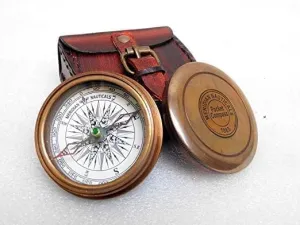 Brass Compass with Leather Case Directional Maritime Navigational Pocket Compass Tool for Hiking Trekking Travelling and Camping