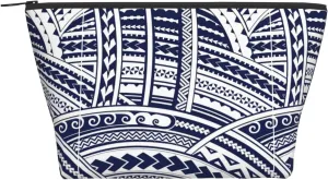 BREAUX Blue Polynesian Maori Tribal Pattern Print Makeup Organizer Bag, Zipper Organizer Bag, Travel Portable Handbag, Fashion Makeup Bag