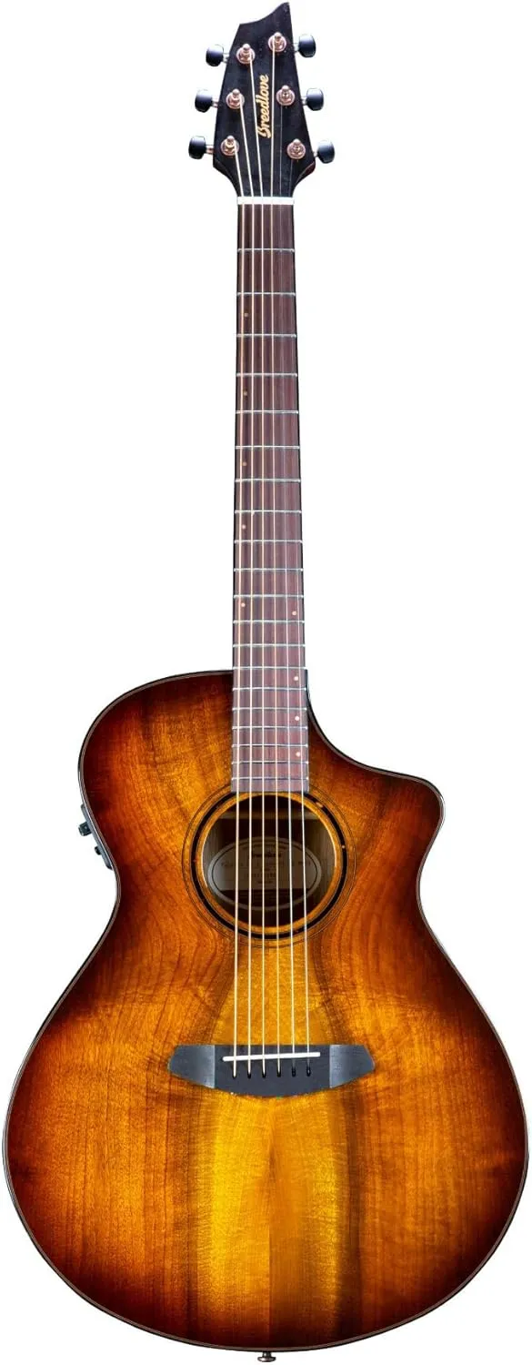 Breedlove Pursuit Exotic S Concert 6-String Myrtlewood Wood Top Acoustic Electric Guitar with Slim Neck and Pinless Bridge (Right-Handed, Tiger's Eye)