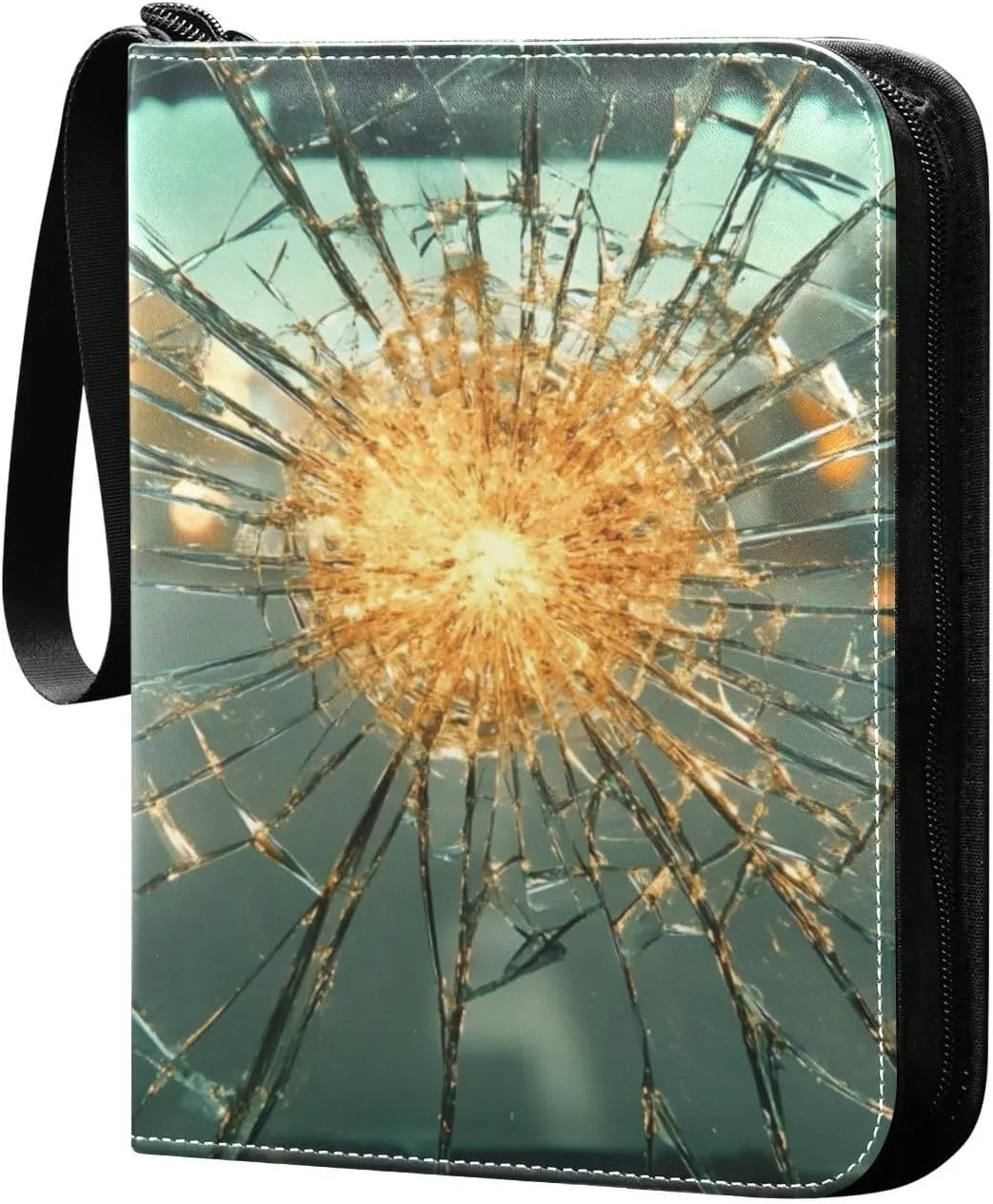 Broken Windshield Print Card Binder 4 Pocket Trading Card Album Fits 400 Sports/Game Cards, PU Cover 3 Ring Card Collection with 50 Removable Sleeves