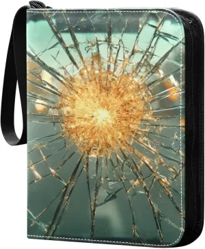 Broken Windshield Print Card Binder 4 Pocket Trading Card Album Fits 400 Sports/Game Cards, PU Cover 3 Ring Card Collection with 50 Removable Sleeves