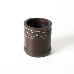 Brown Leather Dice Cup With Ribbed Interior