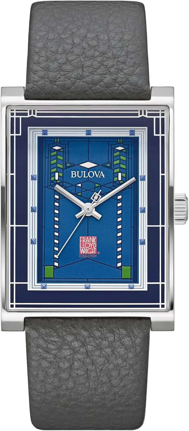 Bulova Frank Lloyd Wright Robie House Stainless Steel 3-Hand mens Quartz Watch, Gray Leather Strap Style: 96A287