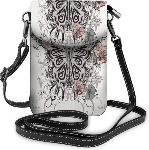 Butterfly Crossbody Cell Phone Purse Art Floral Flower Filigree Romantic Wings VintageWallet Handbag