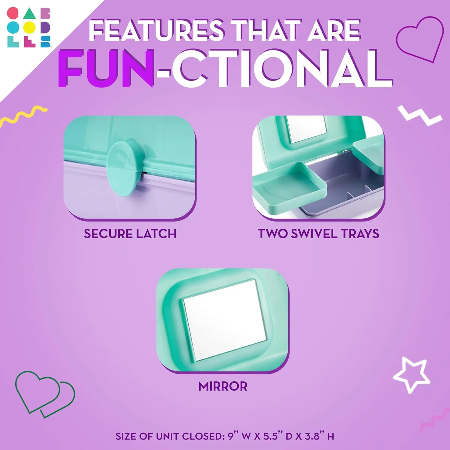 Caboodles Pretty in Petite Makeup Box, Hard Plastic Organizer Box, 2 Swivel Trays, Fashion Mirror, Secure Latch for Safe Travel