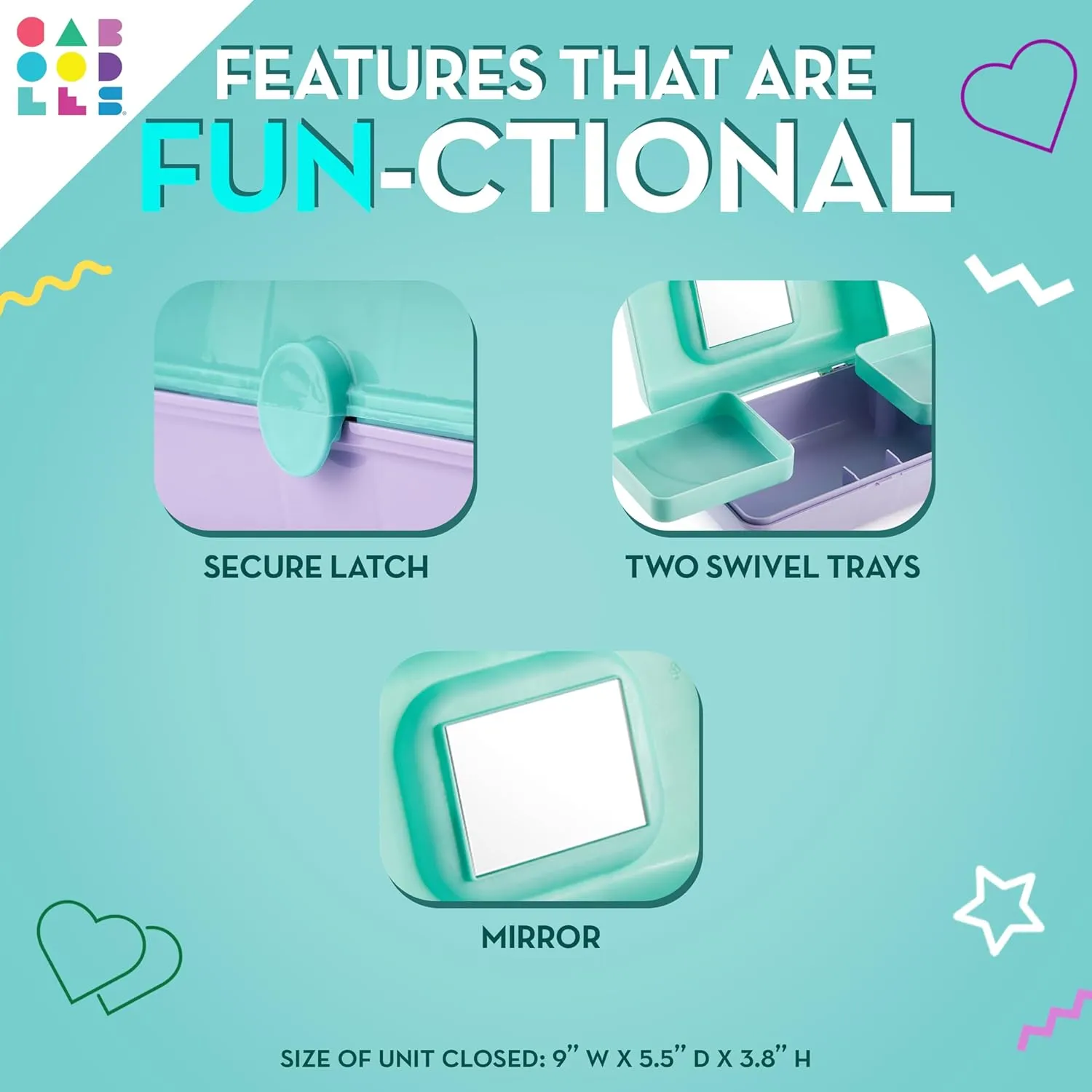 Caboodles Pretty in Petite Makeup Box, Two-Tone White on White, Hard Plastic Organizer Box, 2 Swivel Trays, Fashion Mirror, Secure Latch for Safe Travel