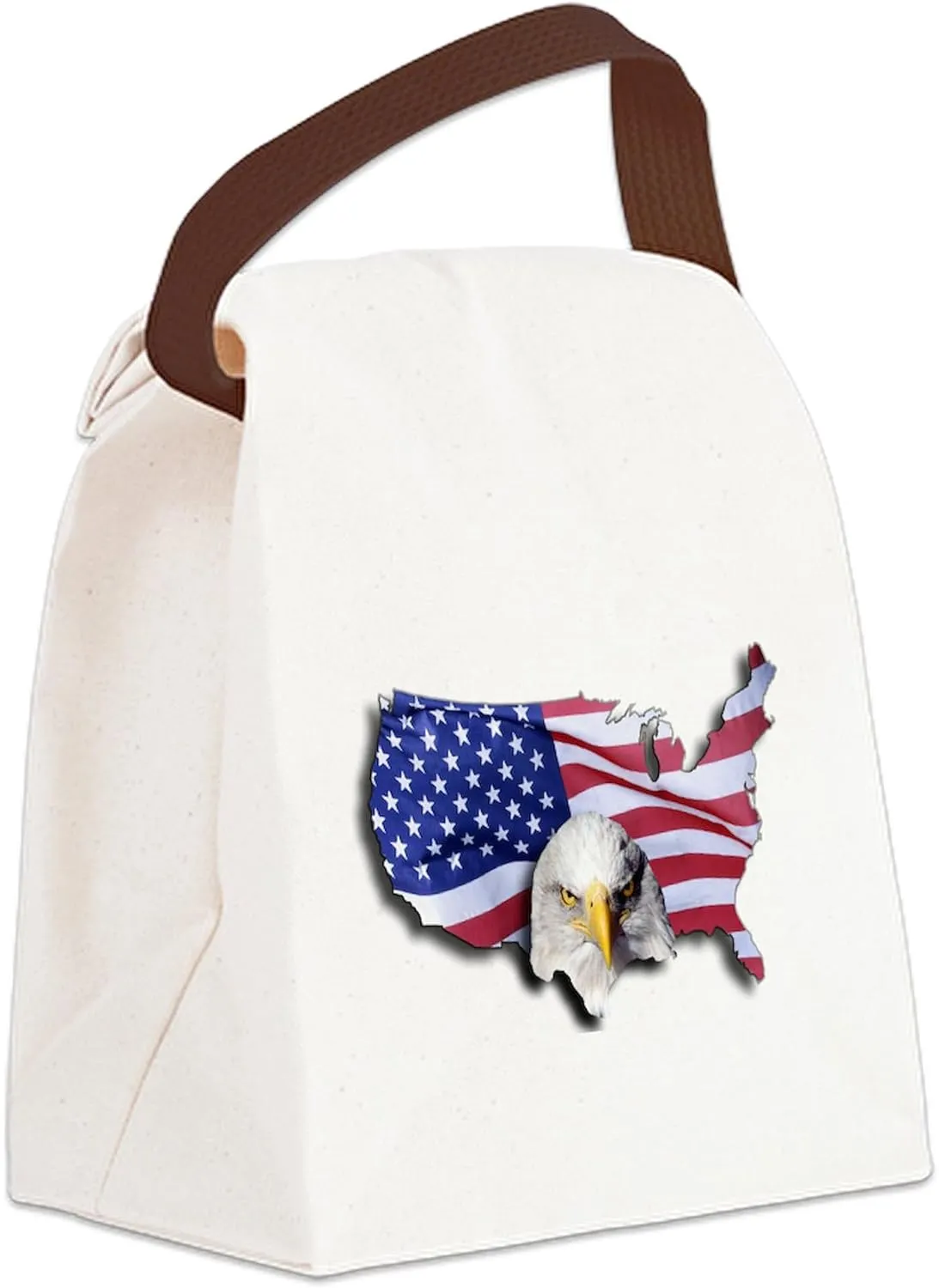 CafePress Bald Eagle Over American Flag Canvas Lunch Bag with Strap Handle
