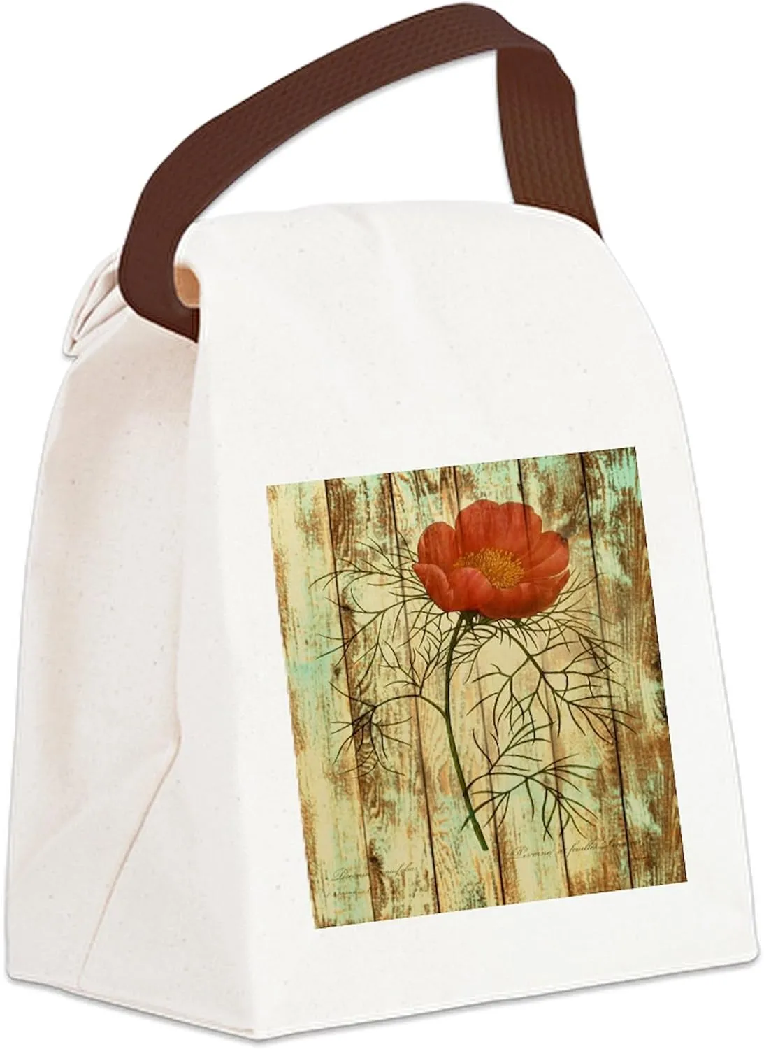 CafePress Modern Poppy Flower Barn Wood Canvas Lunch Bag with Strap Handle
