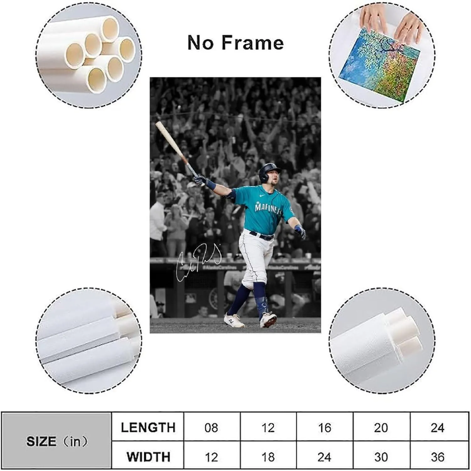 Cal Raleigh Baseball Art Poster Collection Wall Art Painting Canvas Gift Living Room Prints Bedroom Decor Artworks 24x36inch(60x90cm)