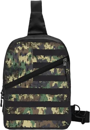 Camo Camouflage American Flag Portable Sling Bags Packable Crossbody Bag Foldable Sport Daypack Reusable Shoulder Backpack Diagonally Chest Bag for Workout Travel