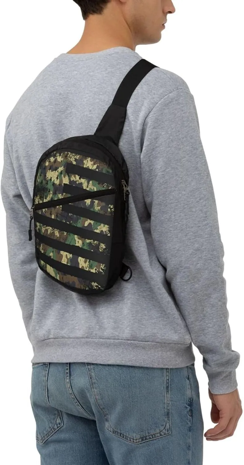 Camo Camouflage American Flag Portable Sling Bags Packable Crossbody Bag Foldable Sport Daypack Reusable Shoulder Backpack Diagonally Chest Bag for Workout Travel