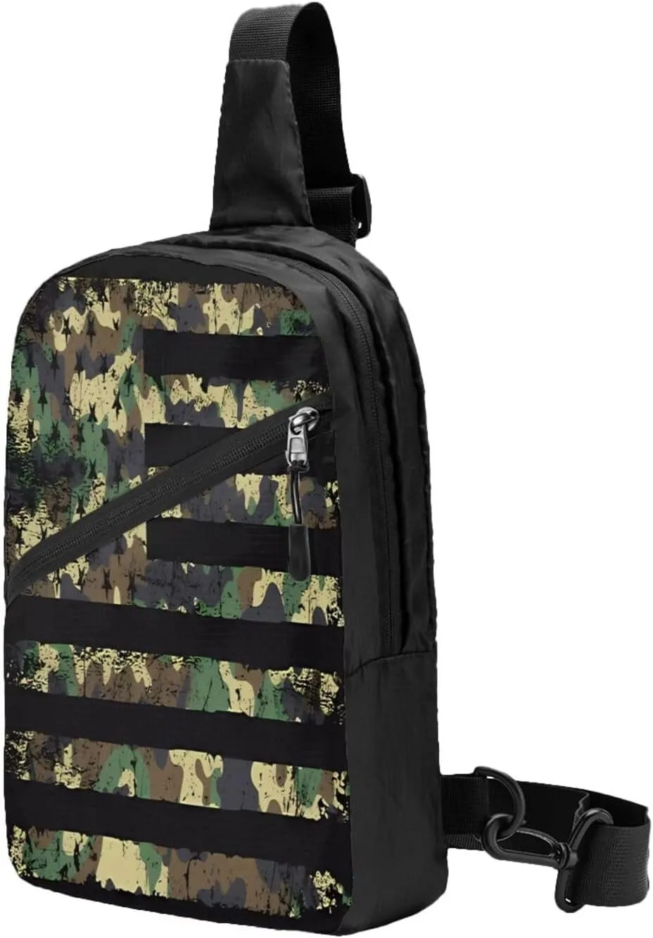 Camo Camouflage American Flag Portable Sling Bags Packable Crossbody Bag Foldable Sport Daypack Reusable Shoulder Backpack Diagonally Chest Bag for Workout Travel
