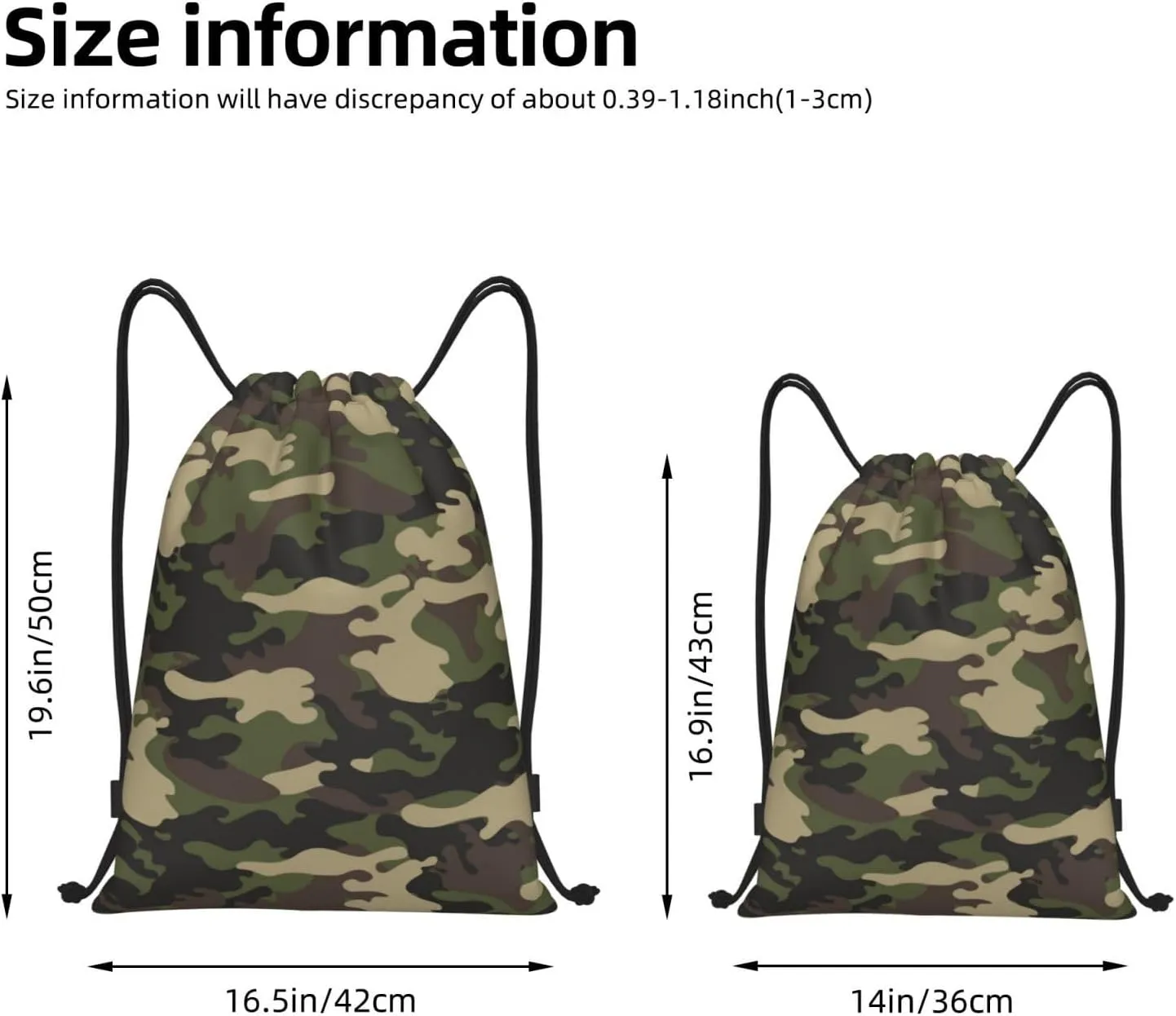 Camo Drawstring Backpack Cool Camouflage Drawstring Bags Gym Sports Bag Army Green Cinch Bag Camo Polyester Sackpack Woodland Travel Storage Bag