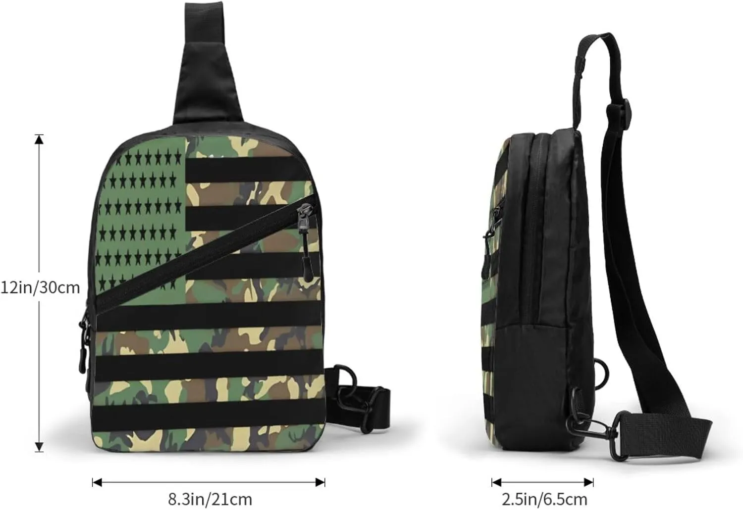 Camouflage American Flags Portable Sling Bags Packable Crossbody Bag Foldable Sport Daypack Reusable Shoulder Backpack Diagonally Chest Bag for Workout Travel