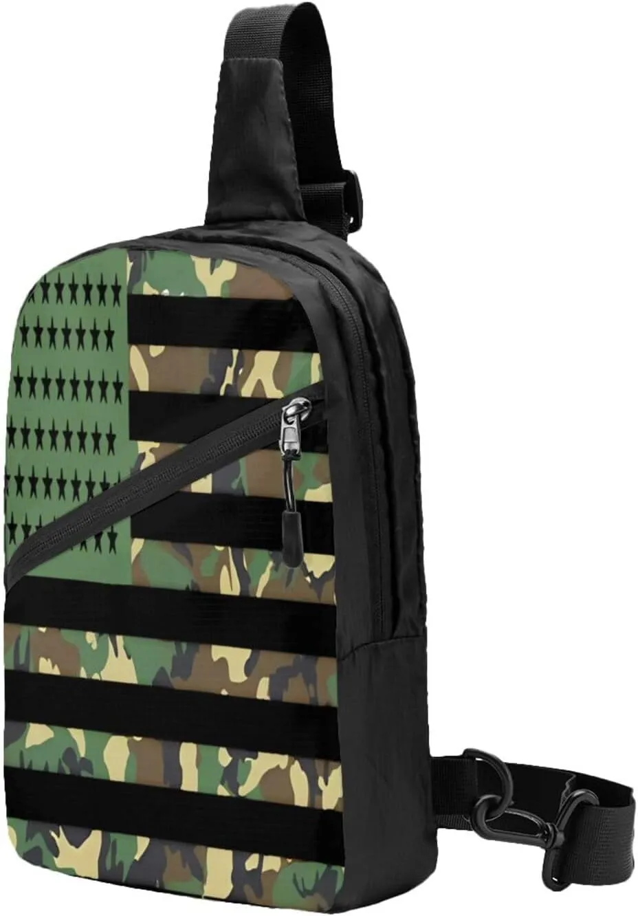 Camouflage American Flags Portable Sling Bags Packable Crossbody Bag Foldable Sport Daypack Reusable Shoulder Backpack Diagonally Chest Bag for Workout Travel