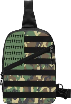 Camouflage American Flags Portable Sling Bags Packable Crossbody Bag Foldable Sport Daypack Reusable Shoulder Backpack Diagonally Chest Bag for Workout Travel