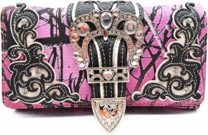 Camouflage Buckle Western Style Country Purse Single Shoulder Bags Clutch Women Blocking Wristlet Wallet