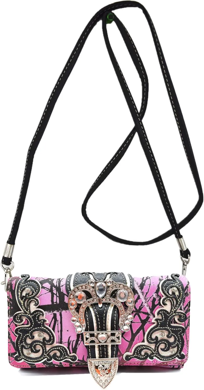 Camouflage Buckle Western Style Country Purse Single Shoulder Bags Clutch Women Blocking Wristlet Wallet