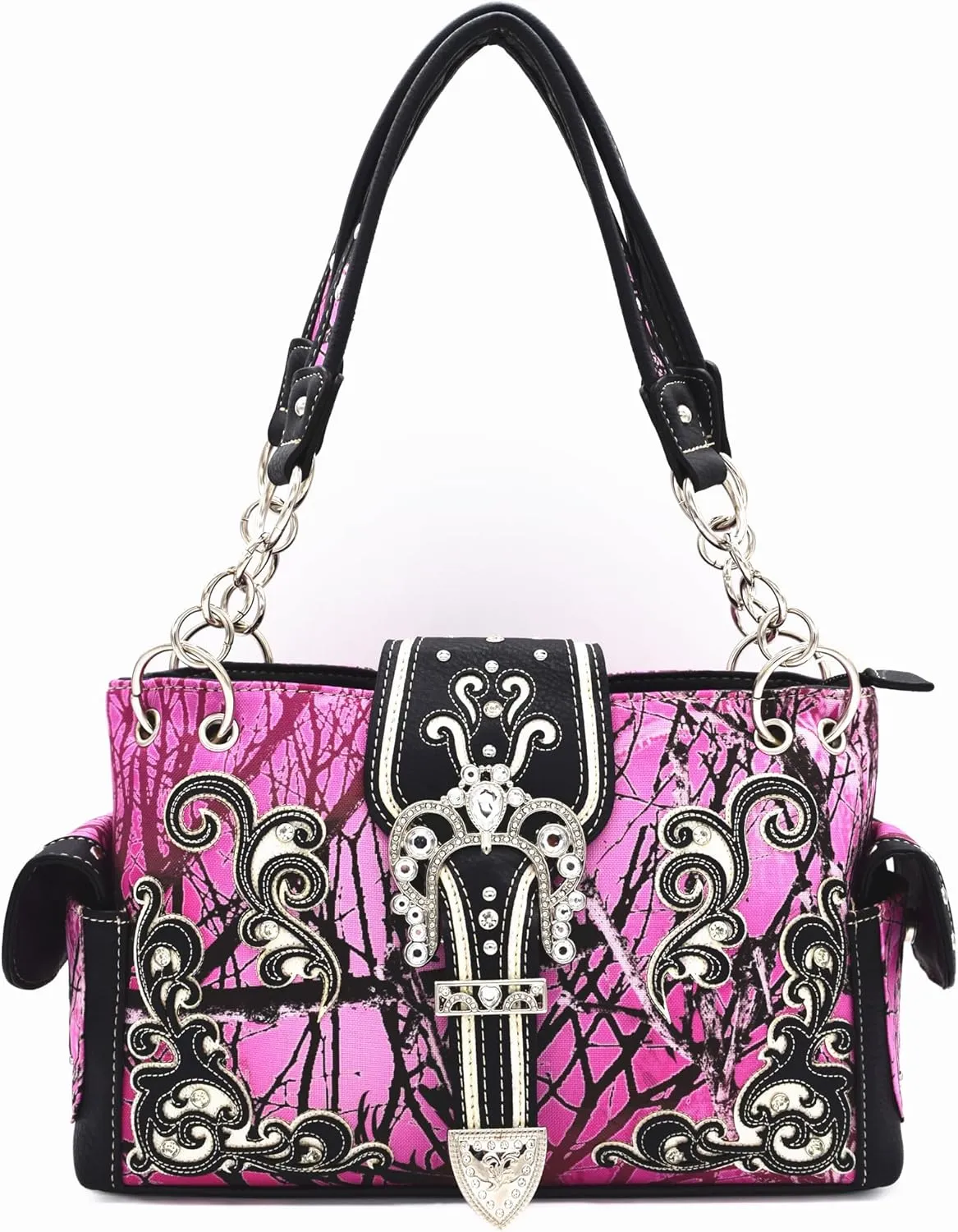 Camouflage Crown Buckle Western Style Purse Floral Shine Glow Country Handbag Women Shoulder Bag Crossbody Wallet Set