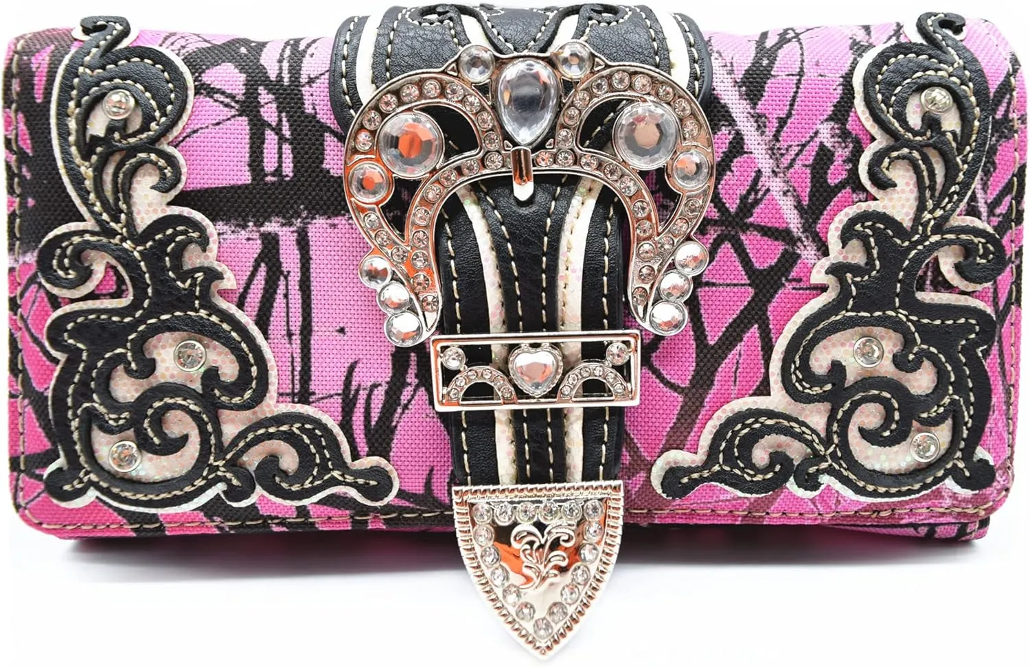 Camouflage Crown Buckle Western Style Purse Floral Shine Glow Country Handbag Women Shoulder Bag Crossbody Wallet Set