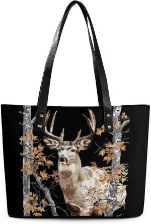 Camouflage Deer Hunting Women's Handbag Fashion Shoulder Bag Purse Leather Tote Bags Crossbody Travel