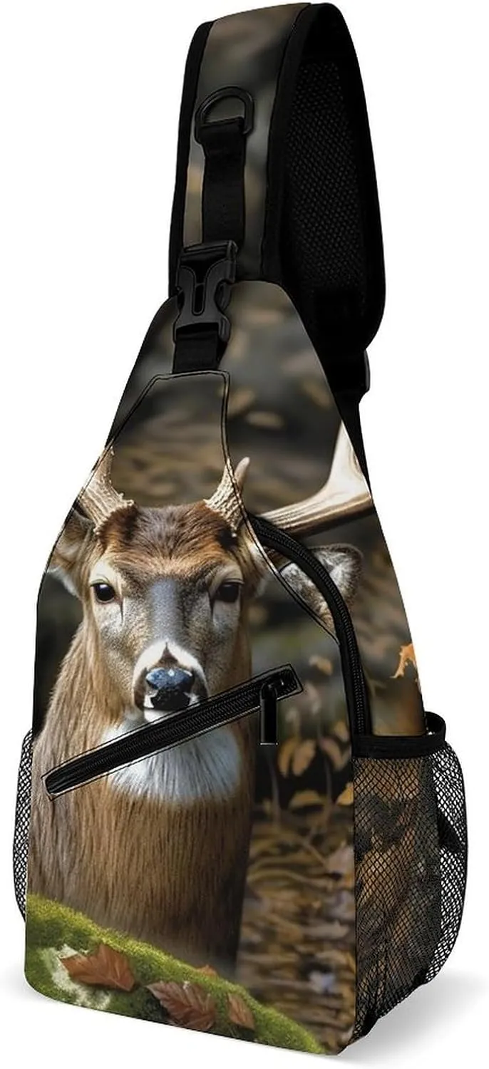 Camouflage Deer Sling Bag for Men Women Waterproof Chest Bag Print Cross Chest Bag Diagonally Gym Sport Travel Hiking Daypack
