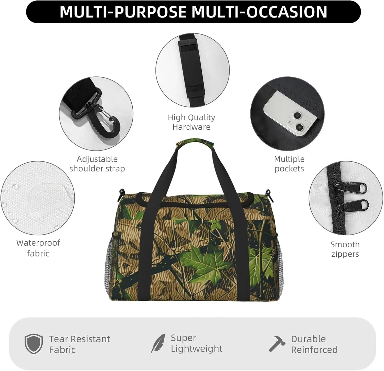 Camouflage Leaf Duffle Bag Foldable Travel Tote Bag Carry On Large Weekender Overnight Bags Waterproof Gym Bag For Women Men