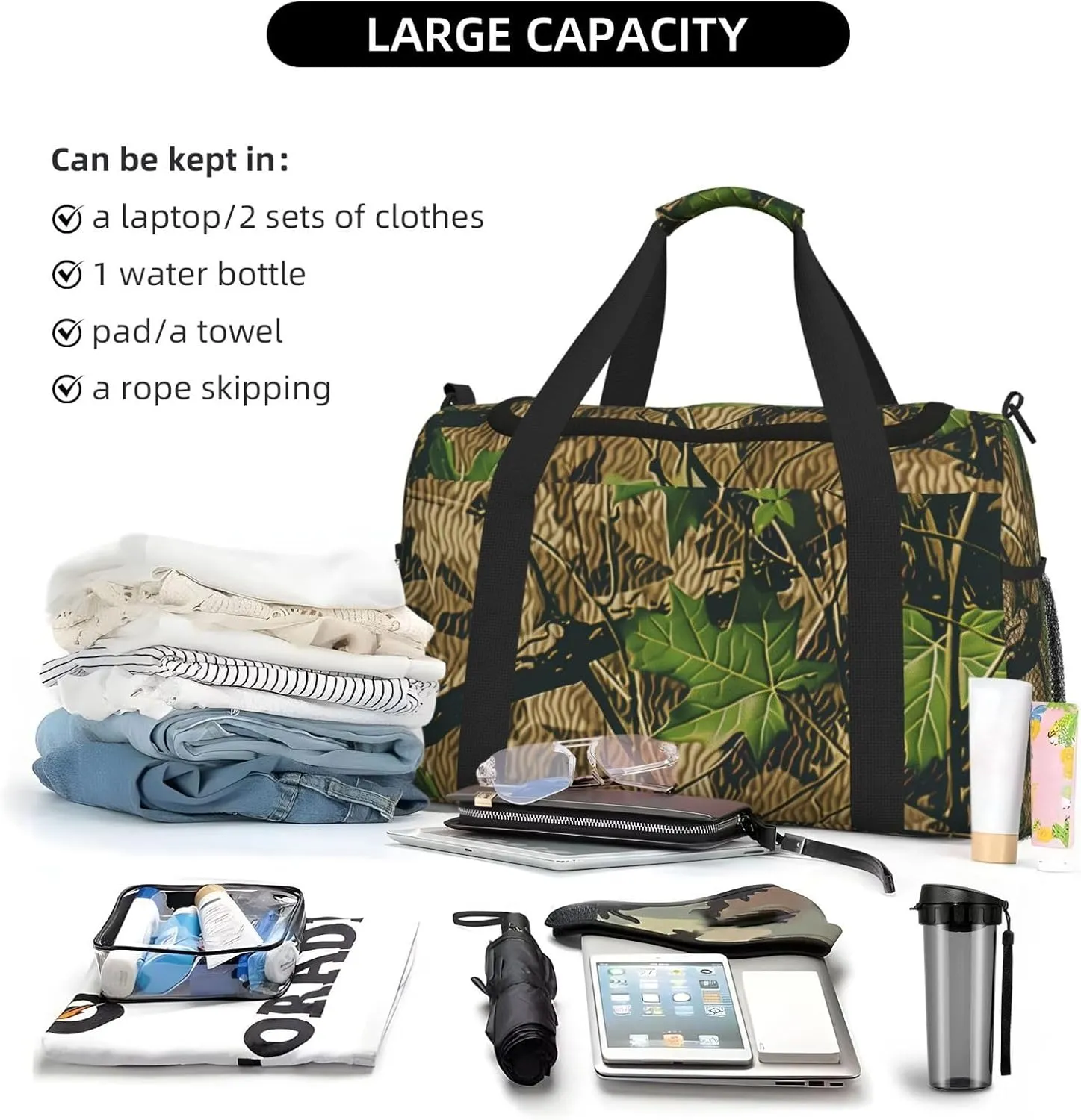 Camouflage Leaf Duffle Bag Foldable Travel Tote Bag Carry On Large Weekender Overnight Bags Waterproof Gym Bag For Women Men