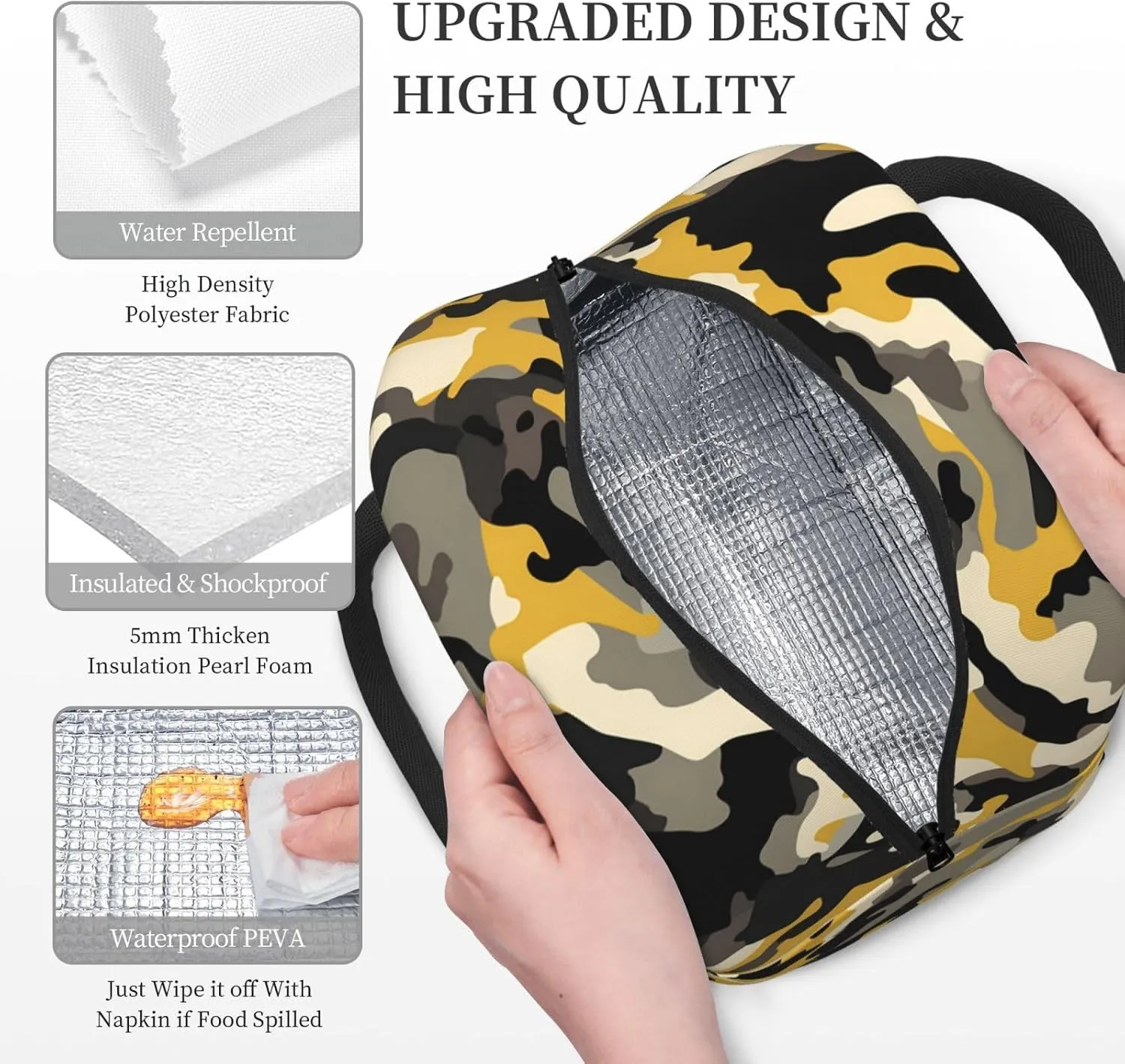 Camouflage Military Army Insulated Lunch Bag Handbag lunchbox Food Container Gourmet Tote for School Office Work Picnic Travel