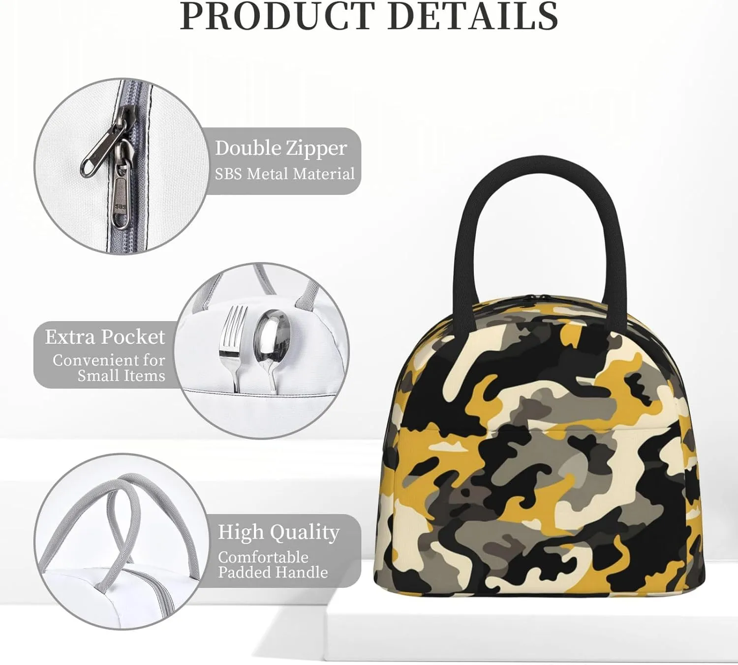 Camouflage Military Army Insulated Lunch Bag Handbag lunchbox Food Container Gourmet Tote for School Office Work Picnic Travel