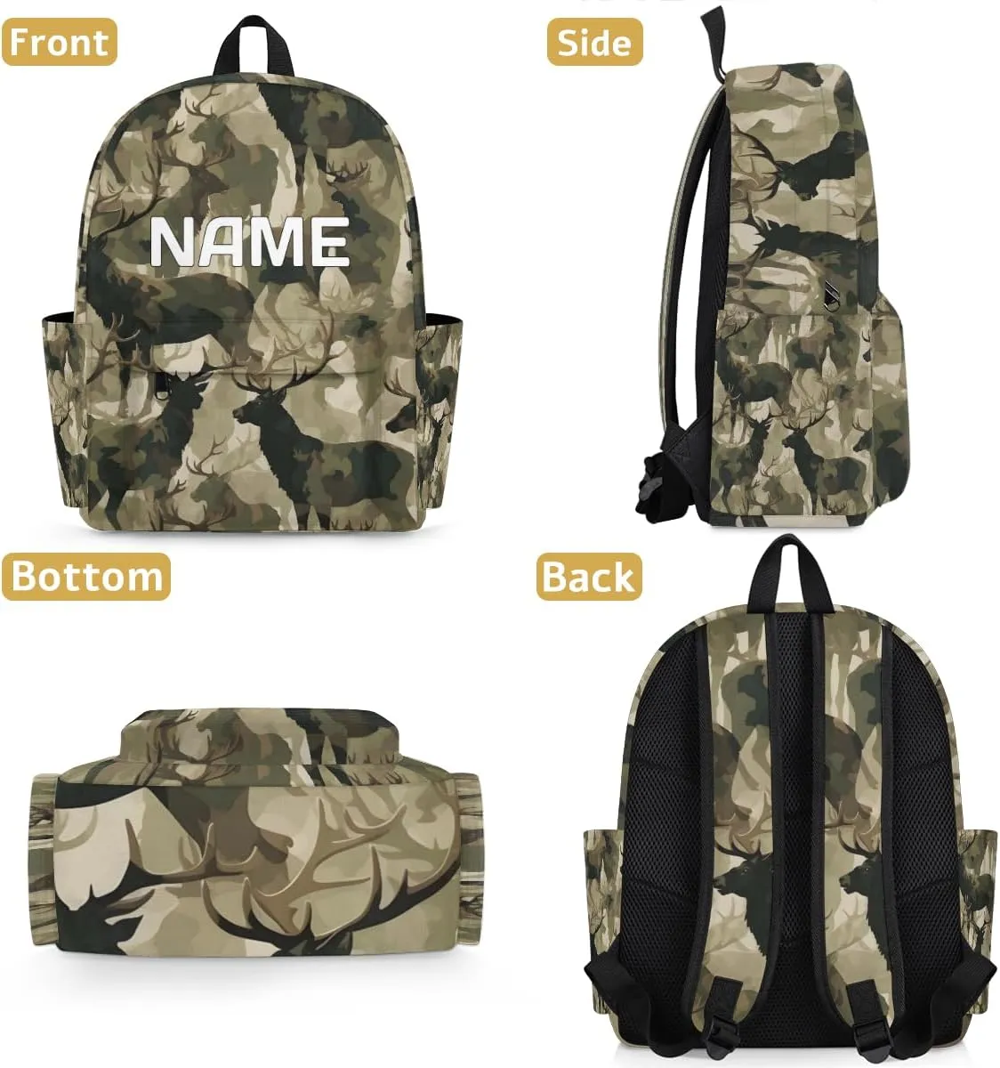 Camouflage Military Customized Kids Backpack for Boys Girls Deer Animal Personalized Preschool Toddler Backpack Kindergarten Nursery Bookbag Travel Children School Bag