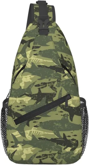 Camouflage Sharks Pattern Chest Sling Bag Crossbody Shoulder Backpack Bag Gym Cycling Daypack Travel Hiking Cross Bag