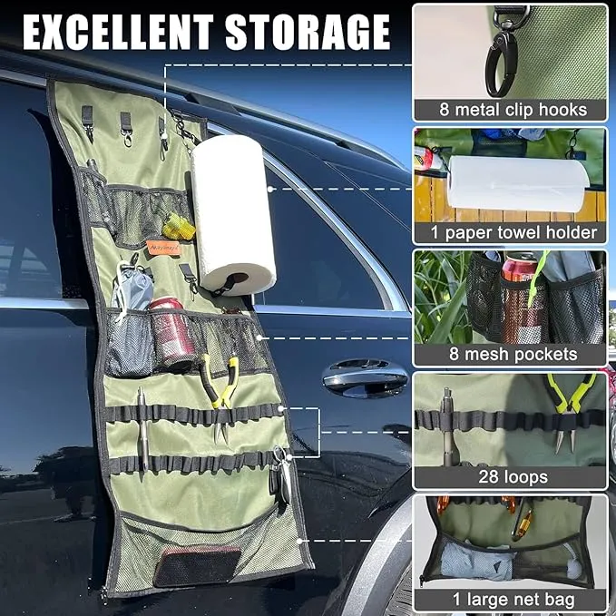 Camping Hanging Organizer - AYAMAYA Tent Organizer for Inside with Campsite Storage Straps & Mesh Pockets & Hanging Hooks for Camping, RV Camper, Picnic, One-Piece Storage Bag Multiple Can Be Spliced