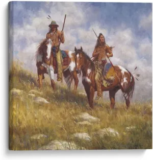 Canvas Lab Canvas Wall Art Decor Keepers of the Prairie by the Artist James Ayers – Size: 14 x 14 in - Art subject: Animals,Scenery,Nature,Nature and animals,Figurative,Western,Ethnic