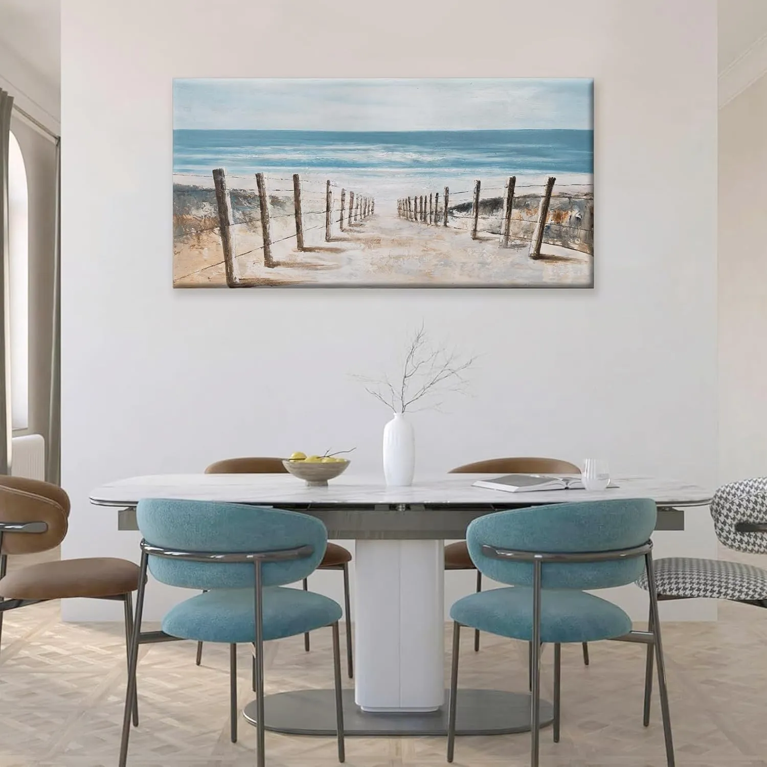 Canvas Wall Art Decor Large Canvas Wall Art For Living Room Blue Coastal Wall Art Decor Fall Beach Ocean Wall Art Prints Wall Pictures Canvas Art Work For Bedroom Office Kitchen Wall Decor 24"x48"