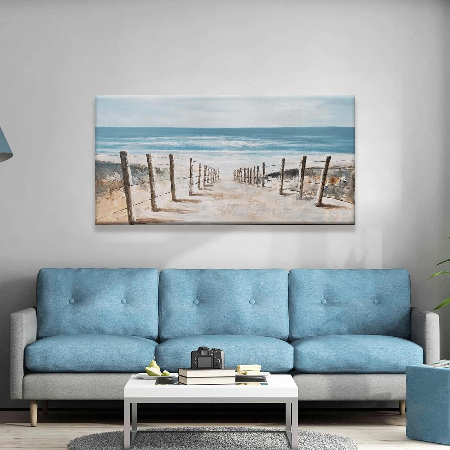 Canvas Wall Art Decor Large Canvas Wall Art For Living Room Blue Coastal Wall Art Decor Fall Beach Ocean Wall Art Prints Wall Pictures Canvas Art Work For Bedroom Office Kitchen Wall Decor 24"x48"