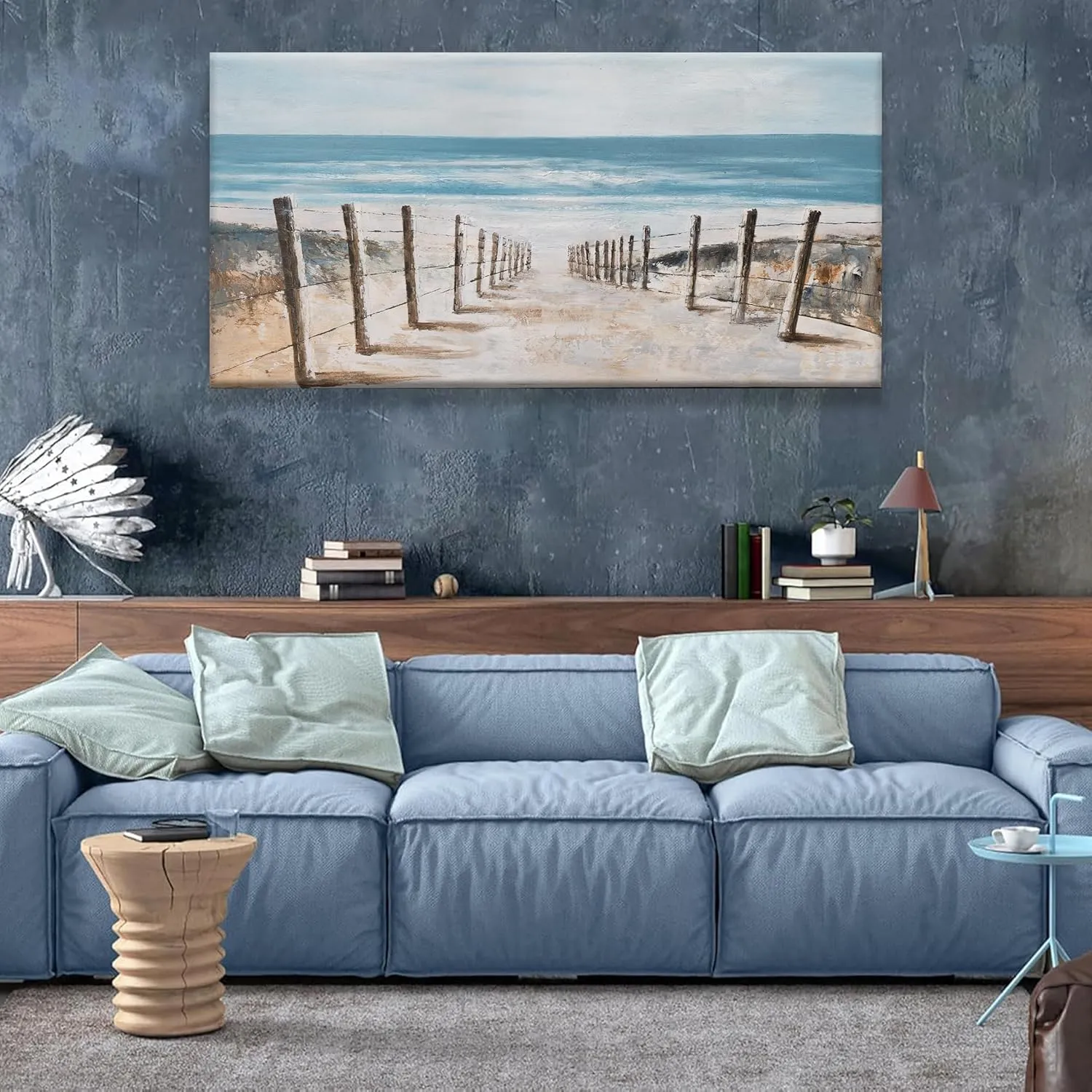 Canvas Wall Art Decor Large Canvas Wall Art For Living Room Blue Coastal Wall Art Decor Fall Beach Ocean Wall Art Prints Wall Pictures Canvas Art Work For Bedroom Office Kitchen Wall Decor 24"x48"