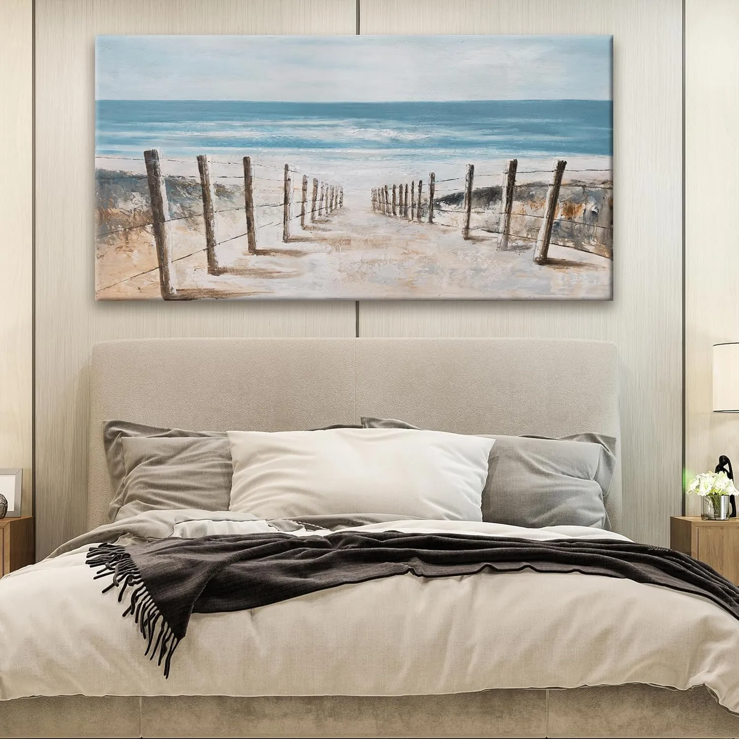 Canvas Wall Art Decor Large Canvas Wall Art For Living Room Blue Coastal Wall Art Decor Fall Beach Ocean Wall Art Prints Wall Pictures Canvas Art Work For Bedroom Office Kitchen Wall Decor 24"x48"