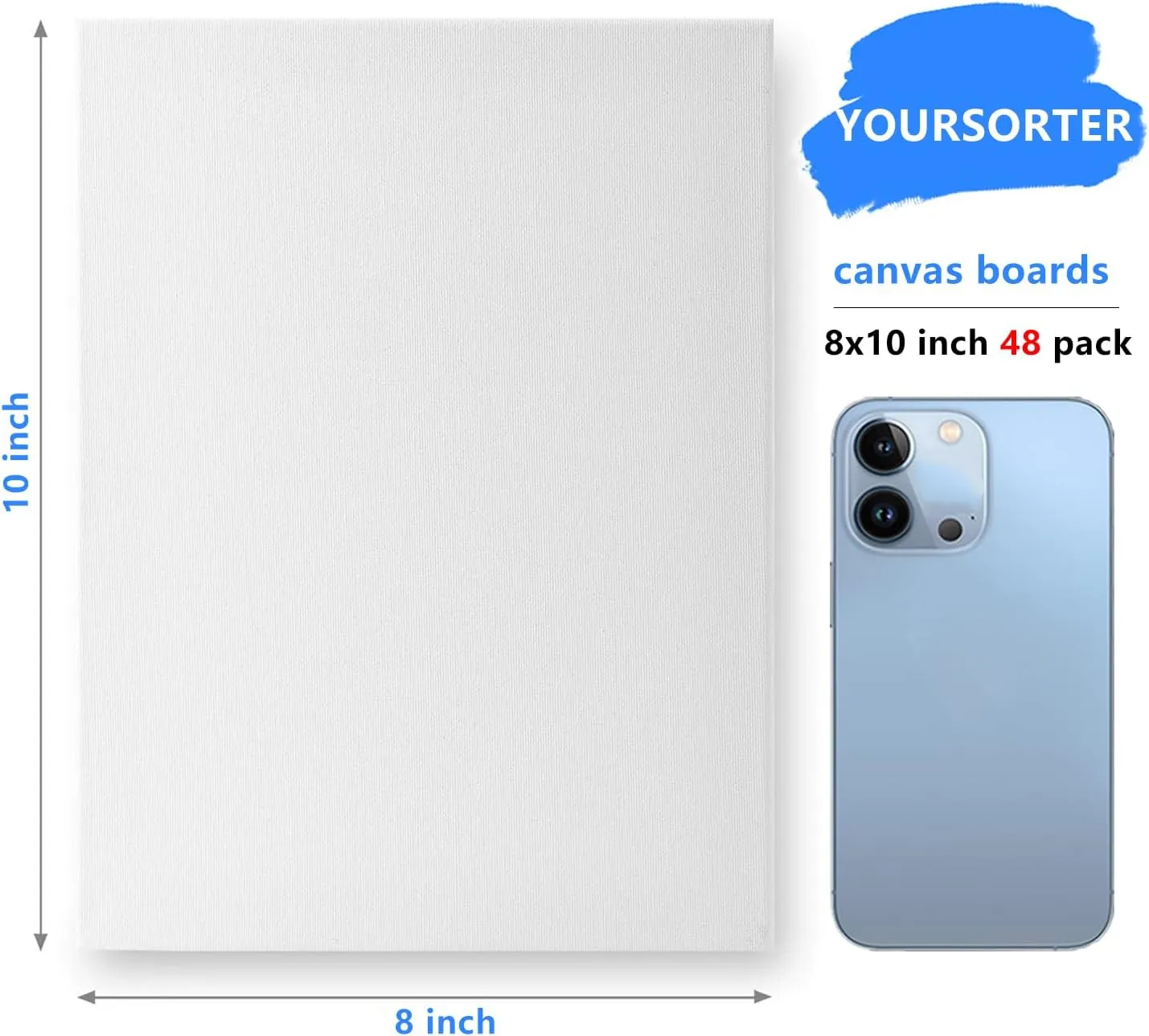 Canvases for Painting 48 Pack, 8x10 inch Blank Canvas Boards, Primed Acid-Free 100% Cotton Canvas Panels for Acrylic Oil Tempera Watercolor Paints, Art Supplies
